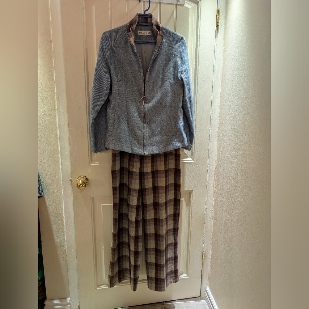 Y2K Blue Jacket and Plaid Pants Set